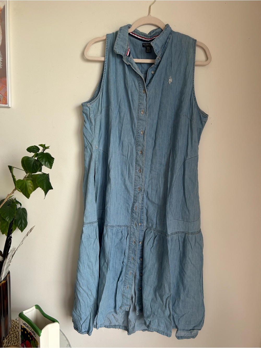 Ralph Lauren Light Denim Button-Front Sleeveless Midi Dress